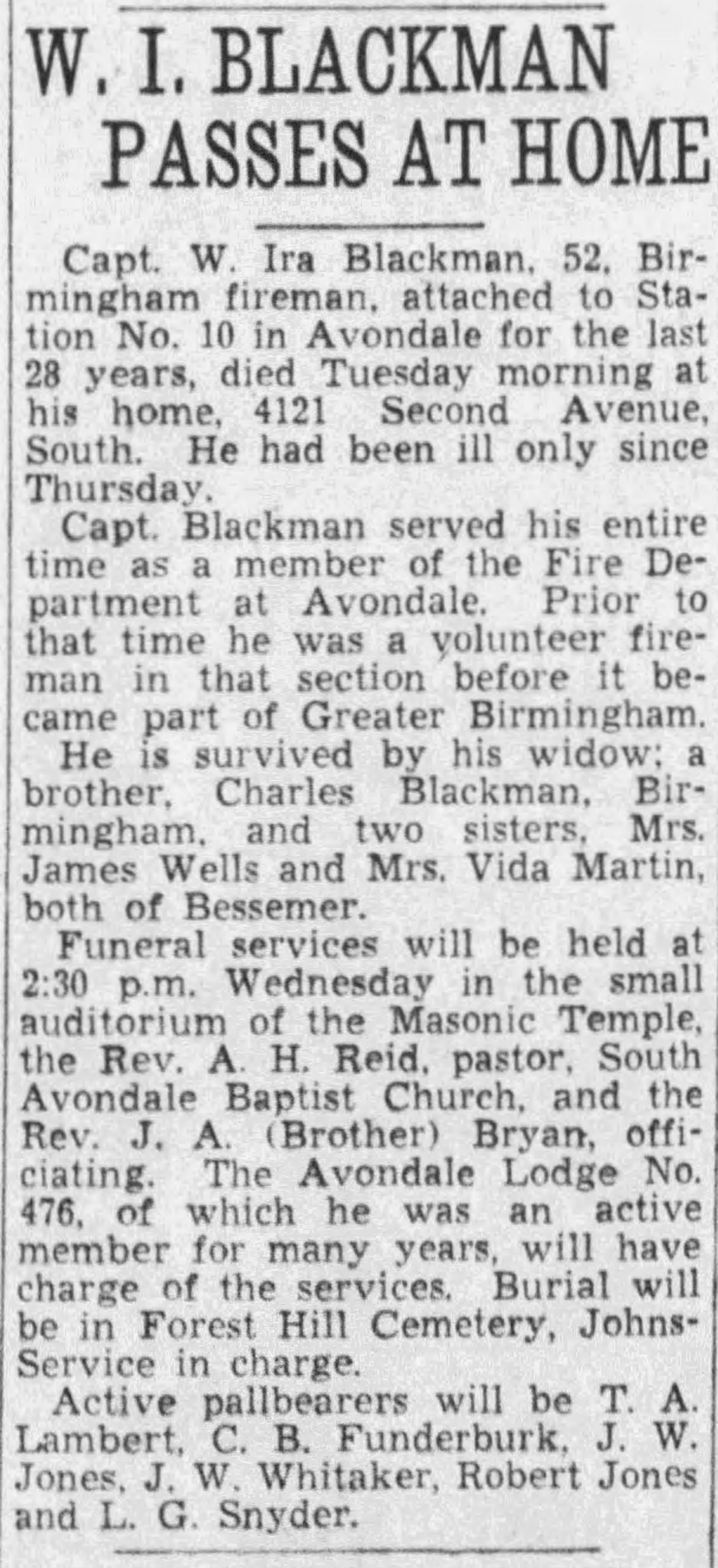 W. Ira Blackman obituary